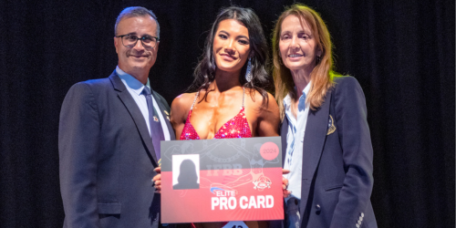 IFBB Legends Andre Barrows and Carole Graham with an Athlete and Elite Pro Card Holder